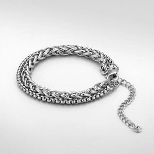 Silver-Tone Double Byzantine Chain Bracelet - side angle