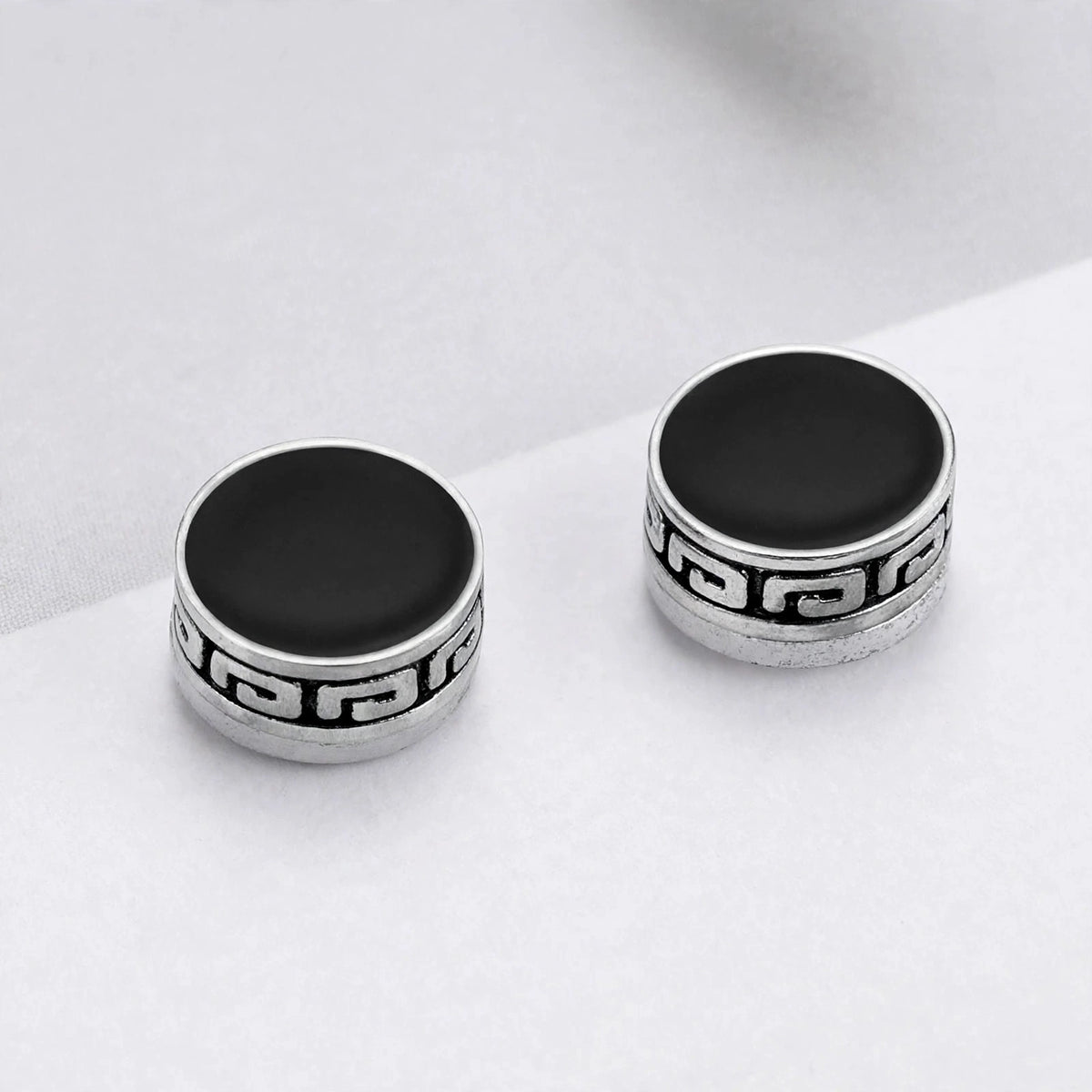Magnetic Stud Earrings with Black Enamel Inlay - close-up detail
