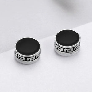 Magnetic Stud Earrings with Black Enamel Inlay - close-up detail