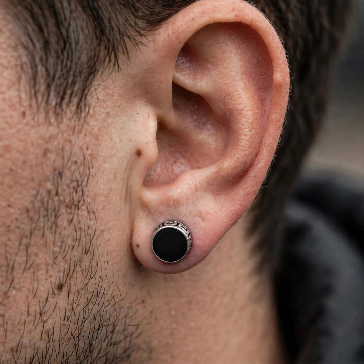 Magnetic Stud Earrings with Black Enamel Inlay - worn on model