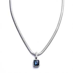 Silver-Tone Snake Chain Necklace With Blue Crystal Pendant - main product image