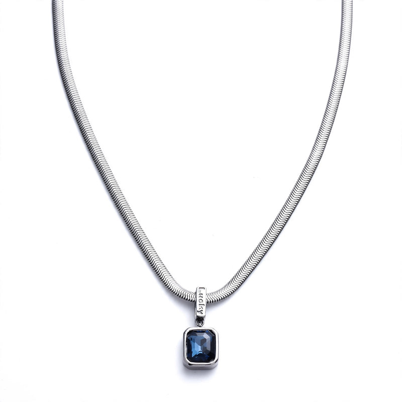 Silver-Tone Snake Chain Necklace With Blue Crystal Pendant - main product image