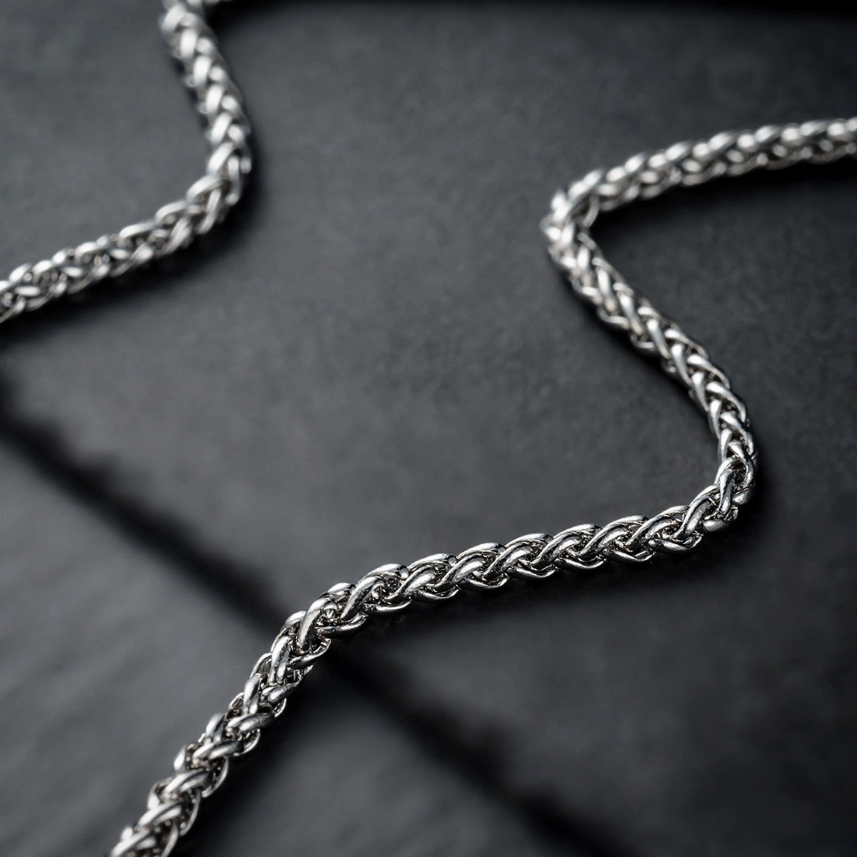 Silver-Tone Wheat Chain Necklace With Barrel Clasp - close-up detail