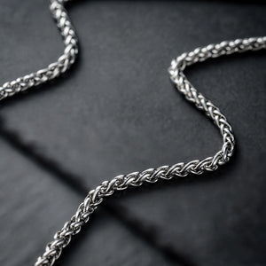 Silver-Tone Wheat Chain Necklace With Barrel Clasp - close-up detail