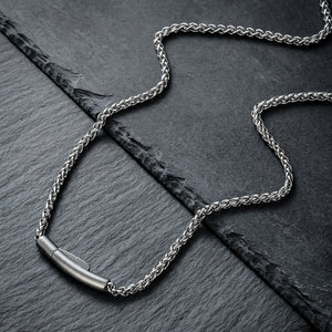 Silver-Tone Wheat Chain Necklace With Barrel Clasp - side angle