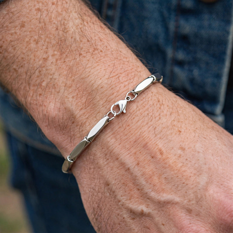 Silver-Tone Bamboo-Joint Link Bracelet - worn on model
