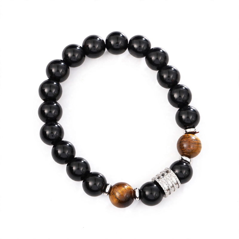 Black Beaded Bracelet with Tiger Eye and Fluted Spacer - main product image