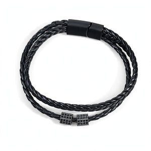 Black Leather Cord Bracelet with Pave-Set Beads - main product image