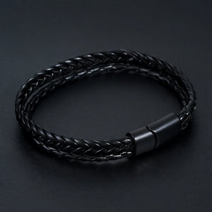 Black Leather Cord Bracelet with Pave-Set Beads - side angle