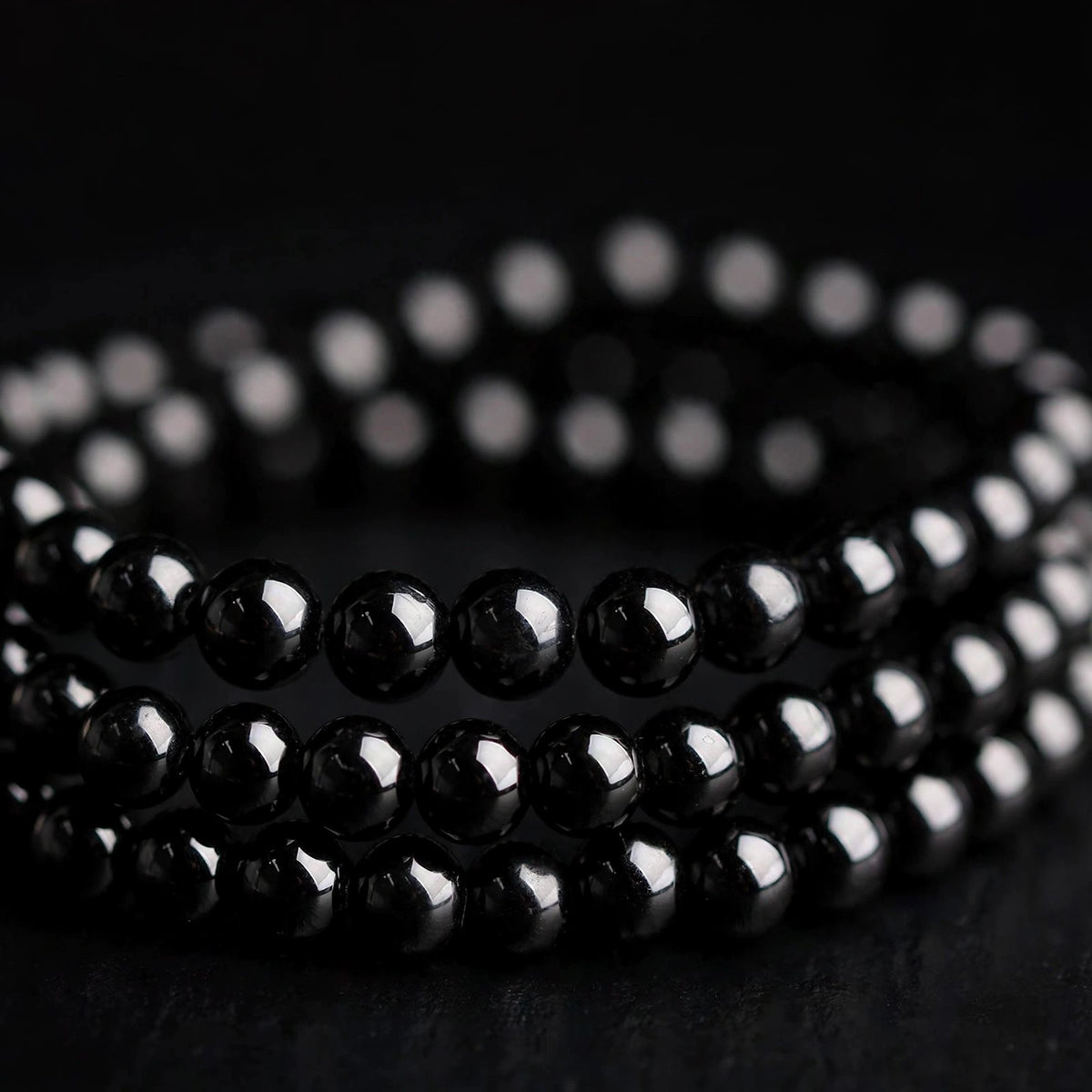 Men's Black Bead Bracelet - close-up detail