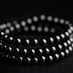 Men's Black Bead Bracelet - close-up detail