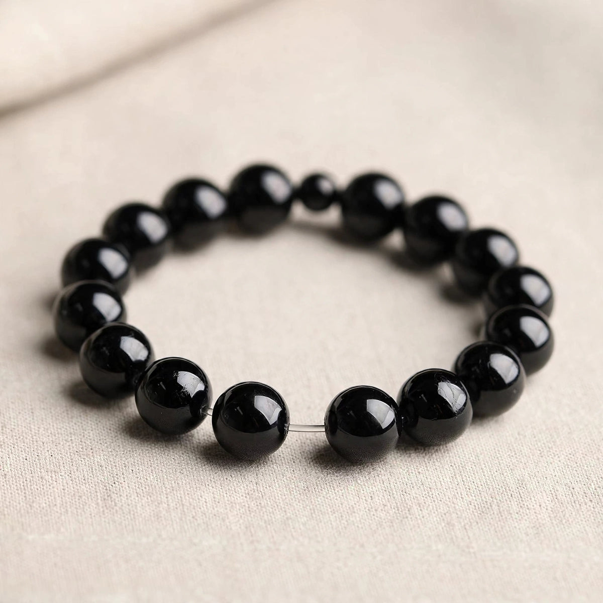 Men's Black Bead Bracelet - side angle