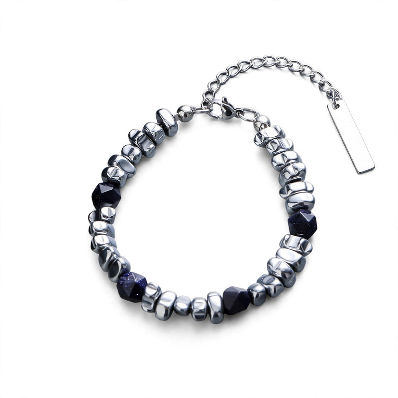 Silver-Tone Bead-and-Stone Mix Men's Bracelet - main product image