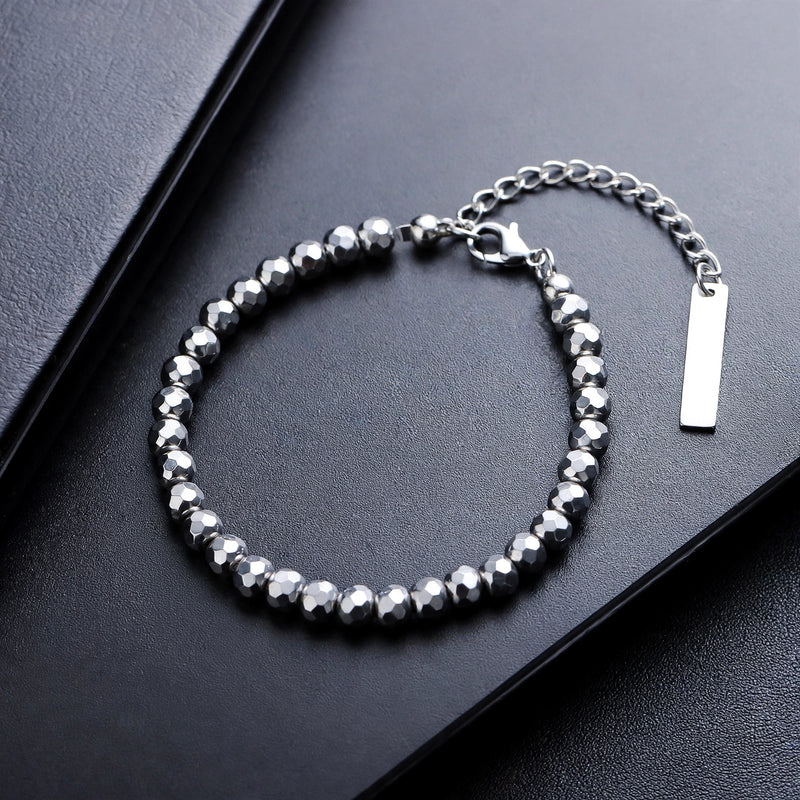 Silver-Tone Bead-and-Stone Mix Men's Bracelet - side angle