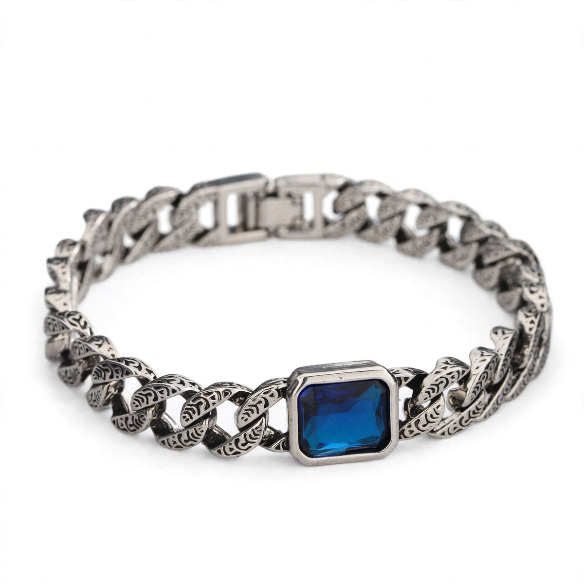 Oxidised Cuban Link Bracelet with Blue Crystal - main product image