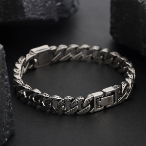 Oxidised Cuban Link Bracelet with Blue Crystal - side angle