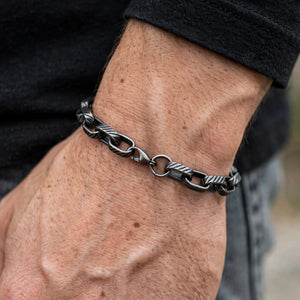 Oxidised Striped Link Men's Bracelet - worn on model