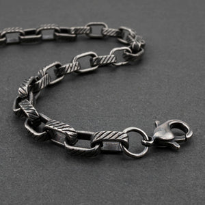 Oxidised Striped Link Men's Bracelet - side angle