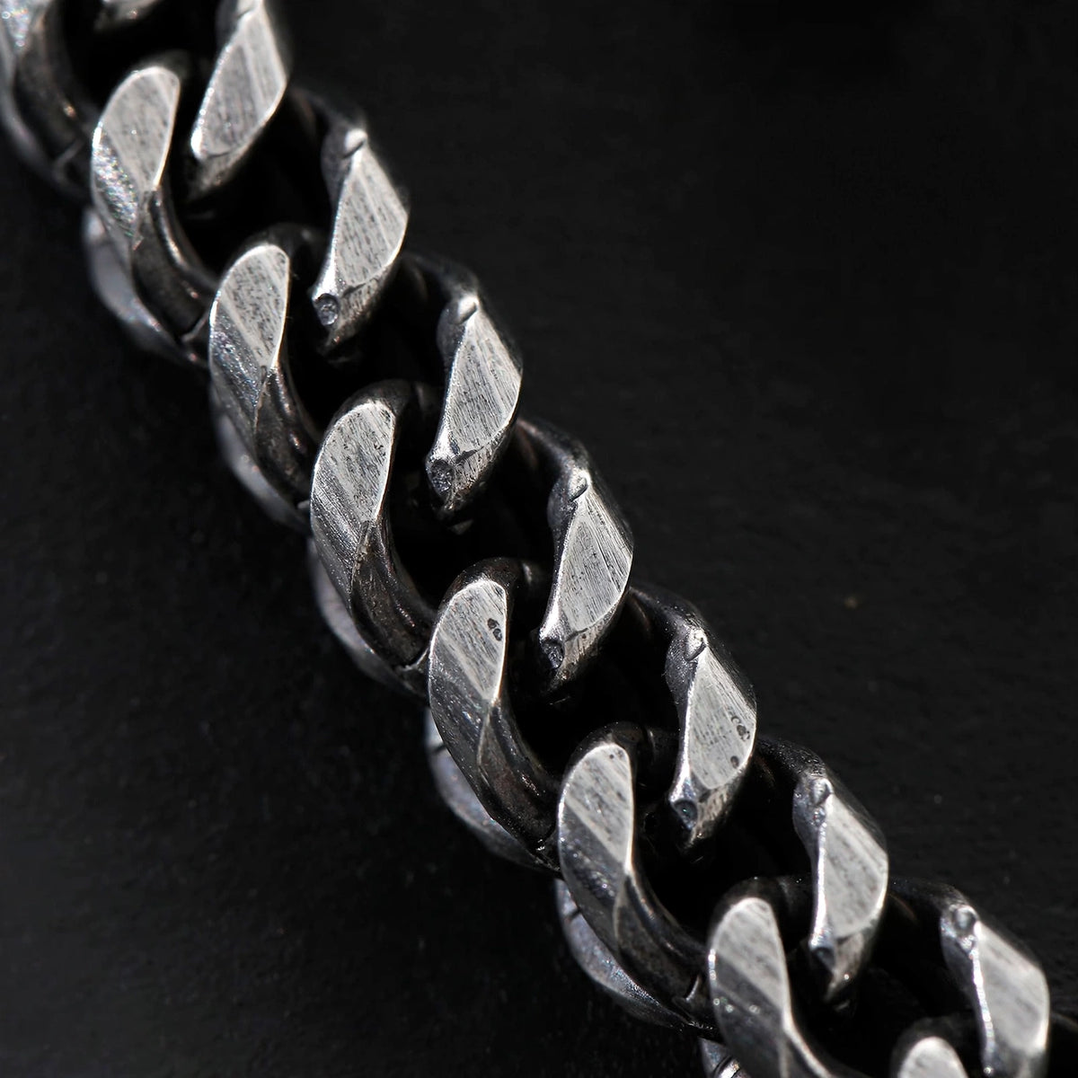 Oxidised Cuban Link Steel Bracelet - close-up detail