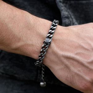 Oxidised Cuban Link Steel Bracelet - worn on model