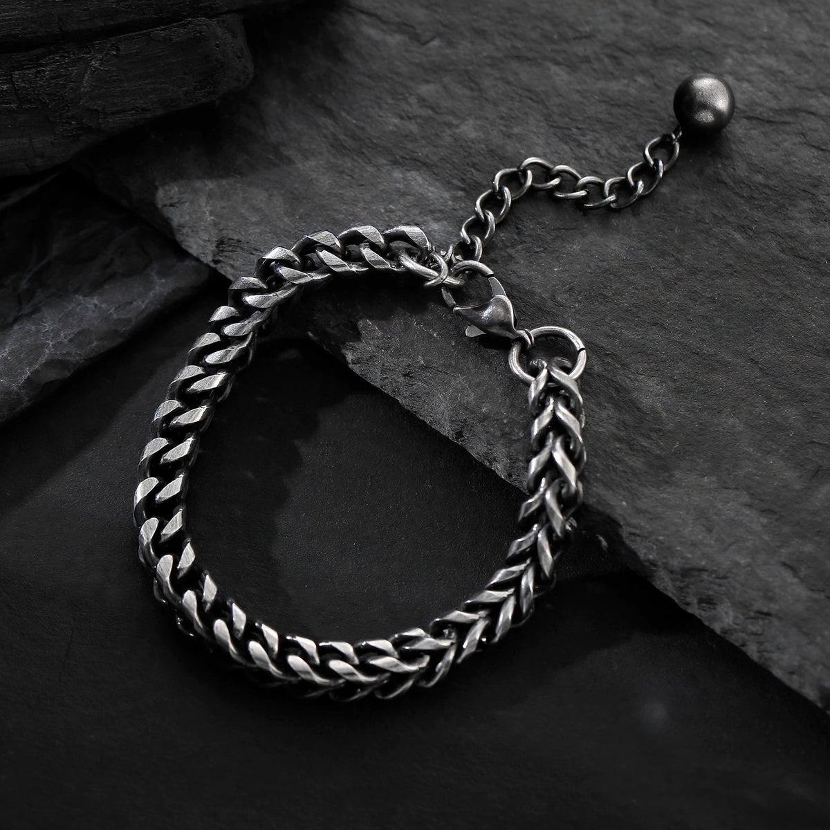 Oxidised Cuban Link Steel Bracelet - side angle