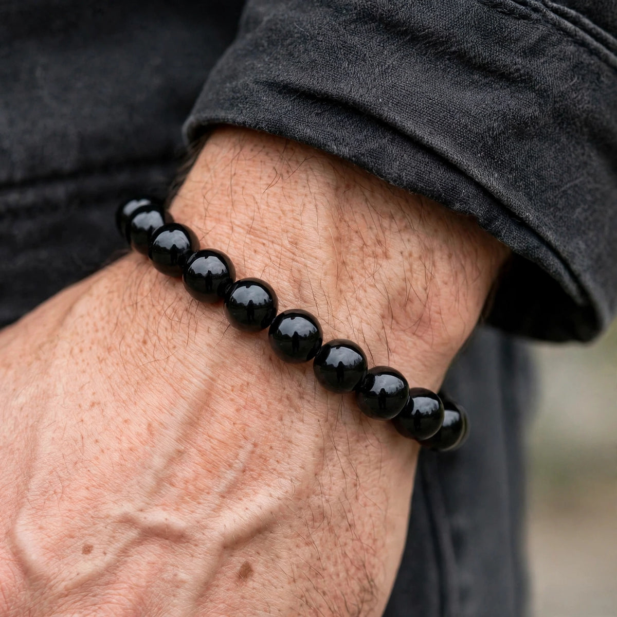 Silver-Tone Curb Chain Bracelet with Beveled Centre Plate - worn on model