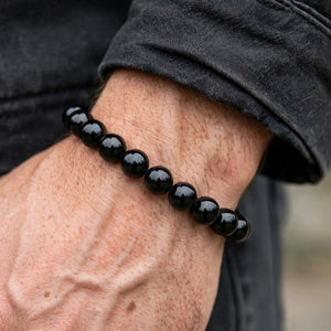 Silver-Tone Curb Chain Bracelet with Beveled Centre Plate - worn on model