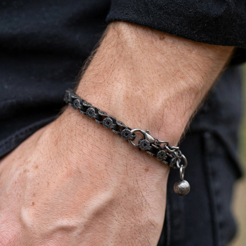 Oxidised Bicycle-Chain Link Men's Bracelet - worn on model