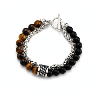 Silver-Tone Bead-And-Chain Split Band Men's Bracelet - main product image