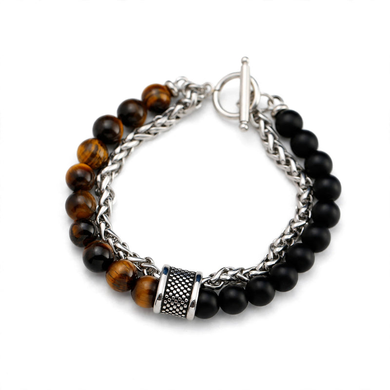 Silver-Tone Bead-And-Chain Split Band Men's Bracelet - main product image