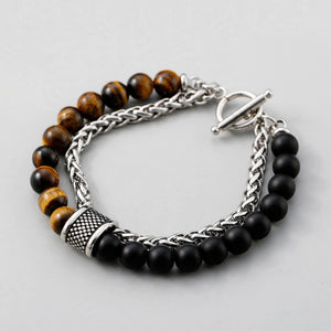 Silver-Tone Bead-And-Chain Split Band Men's Bracelet - side angle