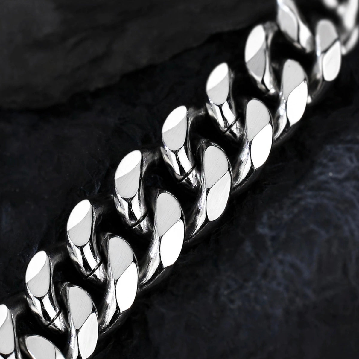 Silver-Tone Cuban Link Bracelet with Beveled Edges - close-up detail