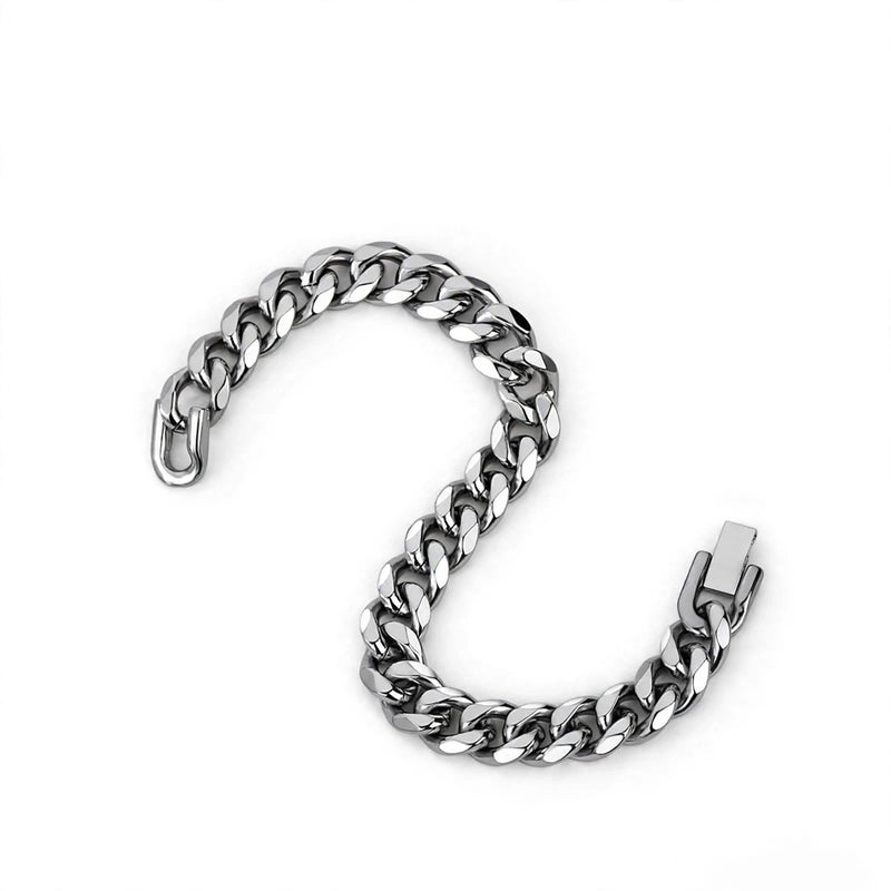 Silver-Tone Cuban Link Bracelet with Beveled Edges - main product image