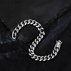 Silver-Tone Cuban Link Bracelet with Beveled Edges - side angle