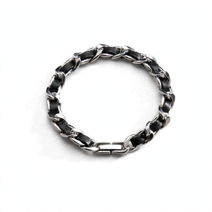 Silver-Tone Leather-Woven Curb Chain Bracelet - main product image