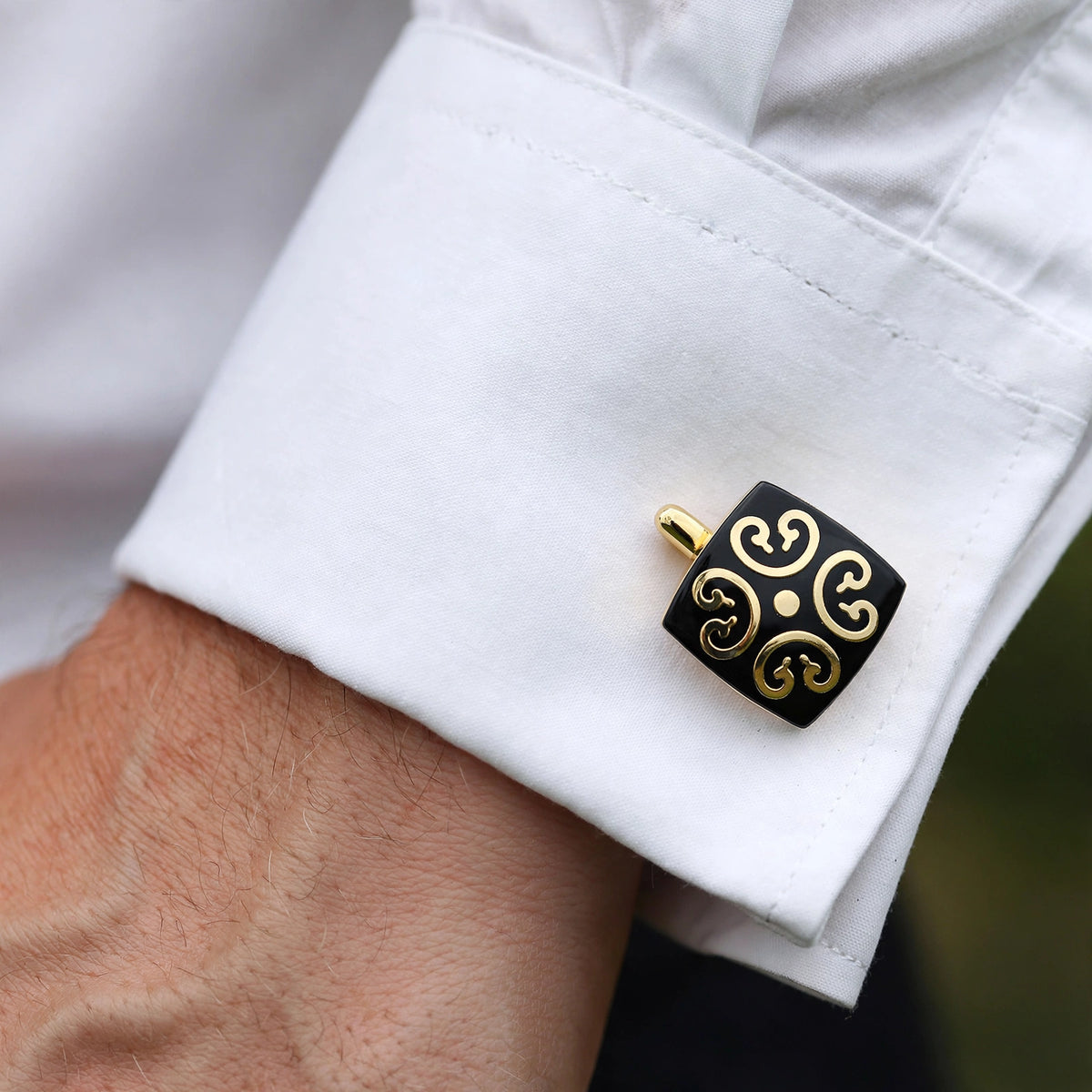 Gold-Tone Scrollwork Motif Cufflink Set