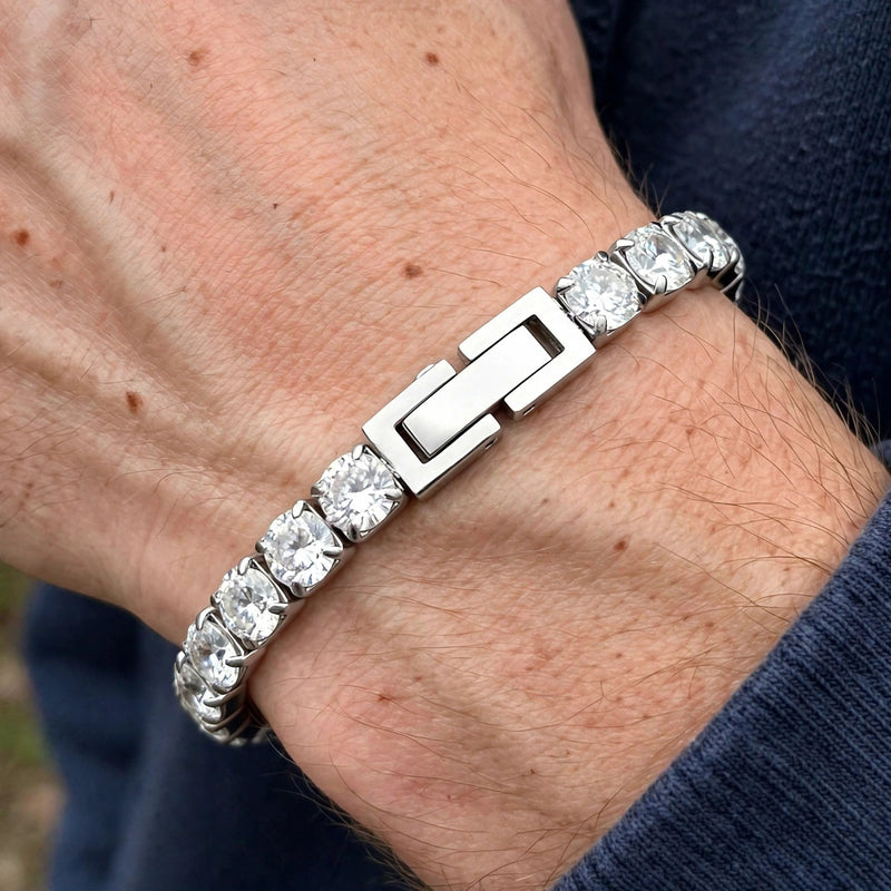 Silver-Tone Zircon-Set Tennis Bracelet