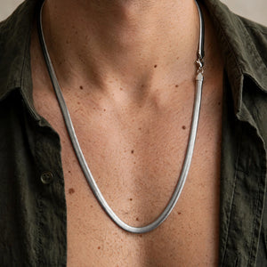 Silver-Tone Flat Herringbone Chain Necklace
