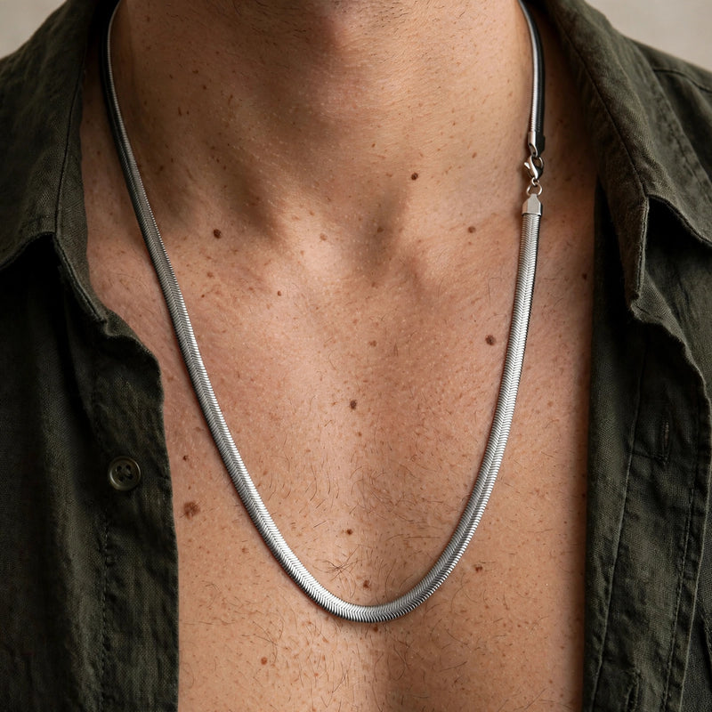 Silver-Tone Flat Herringbone Chain Necklace