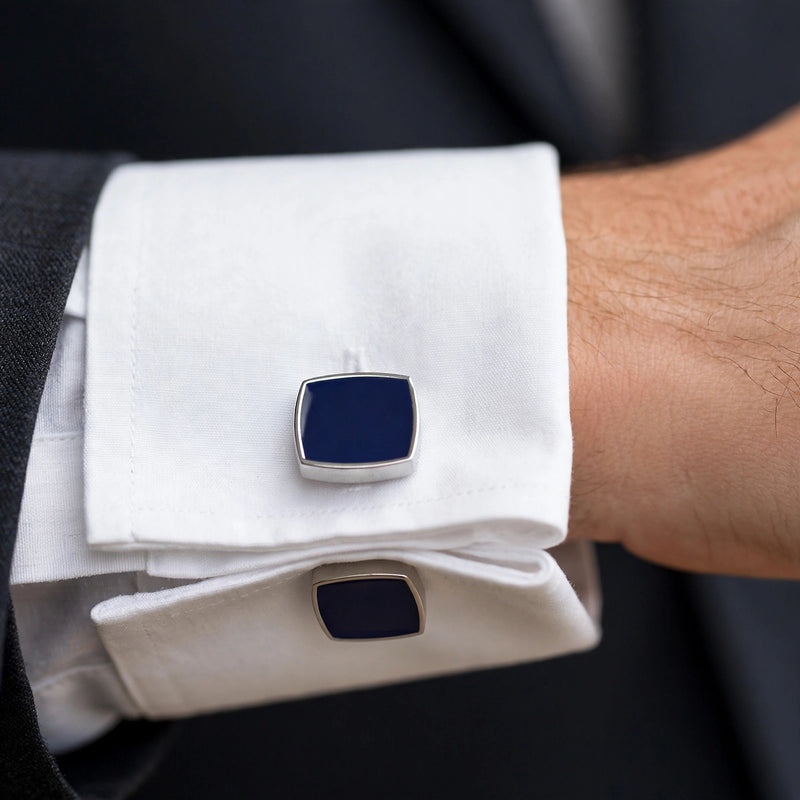Navy Enamel Inlay Square Cufflinks