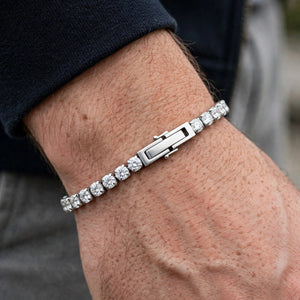 Silver-Tone Prong-Set Tennis Link Bracelet
