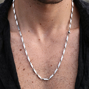 Silver-Tone Beveled Oblong Link Men's Necklace