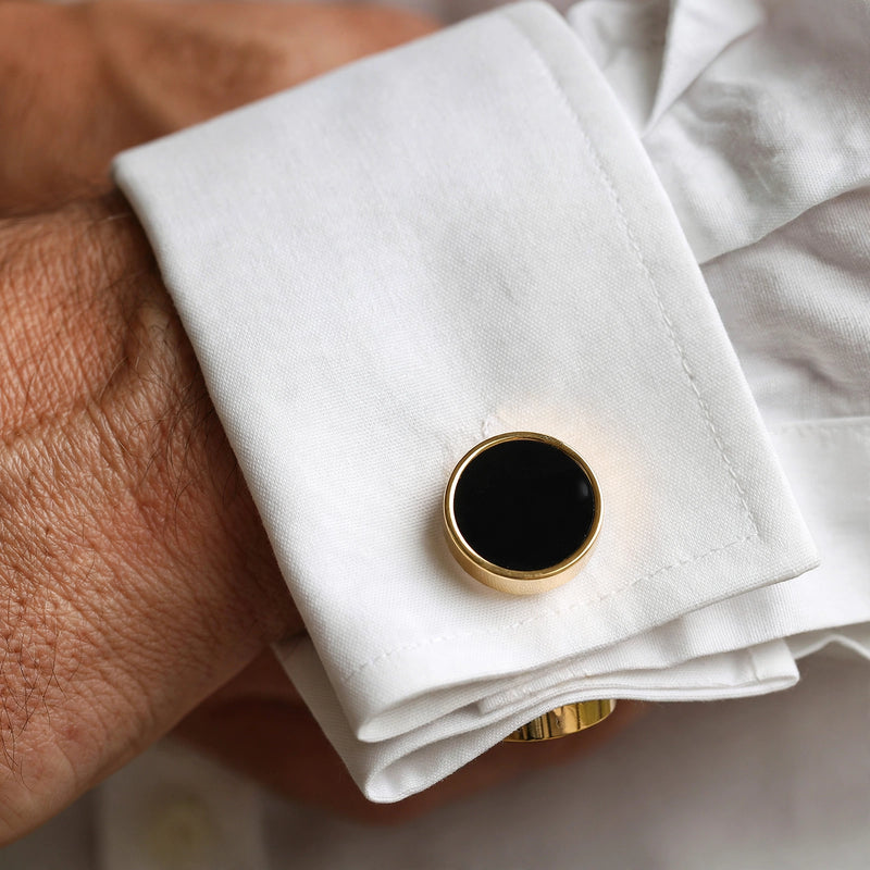 Gold-Tone Cufflinks with Black Enamel Inlay
