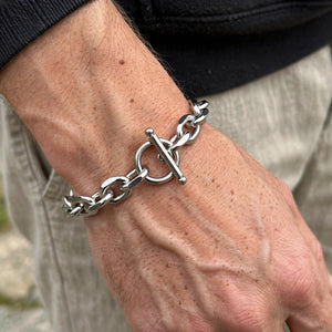 Silver-Tone Oval Link Bracelet with Toggle Clasp