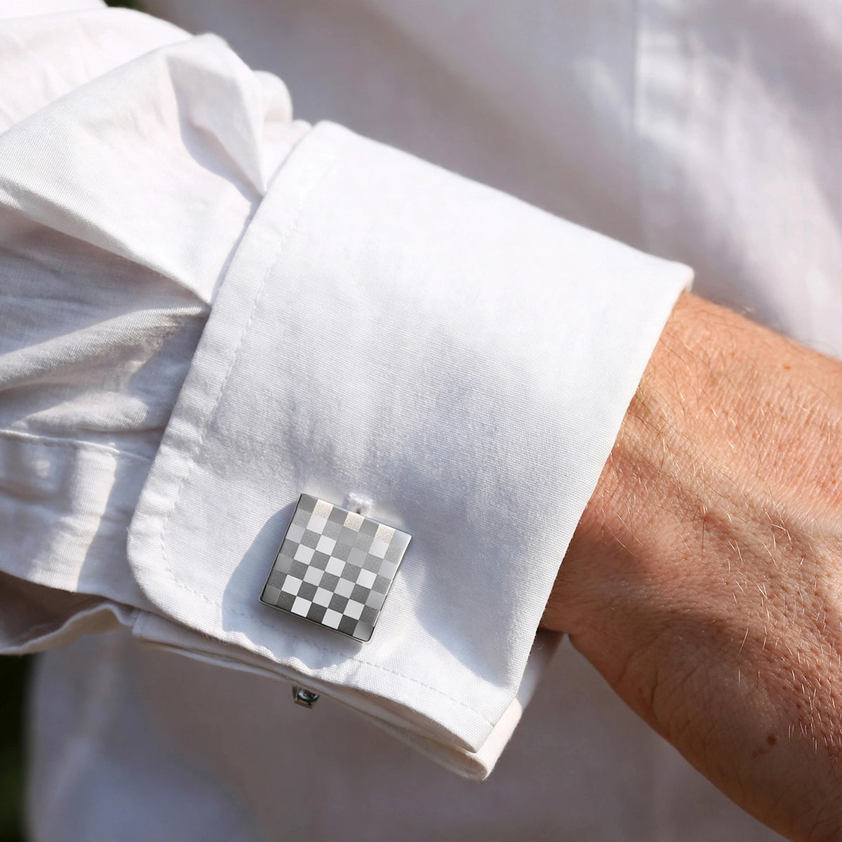 Silver-Tone Checkerboard Pattern Cufflinks