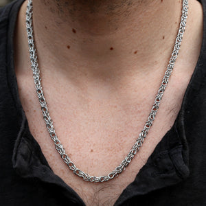 Silver-Tone Stainless Steel Byzantine Weave Chain Necklace