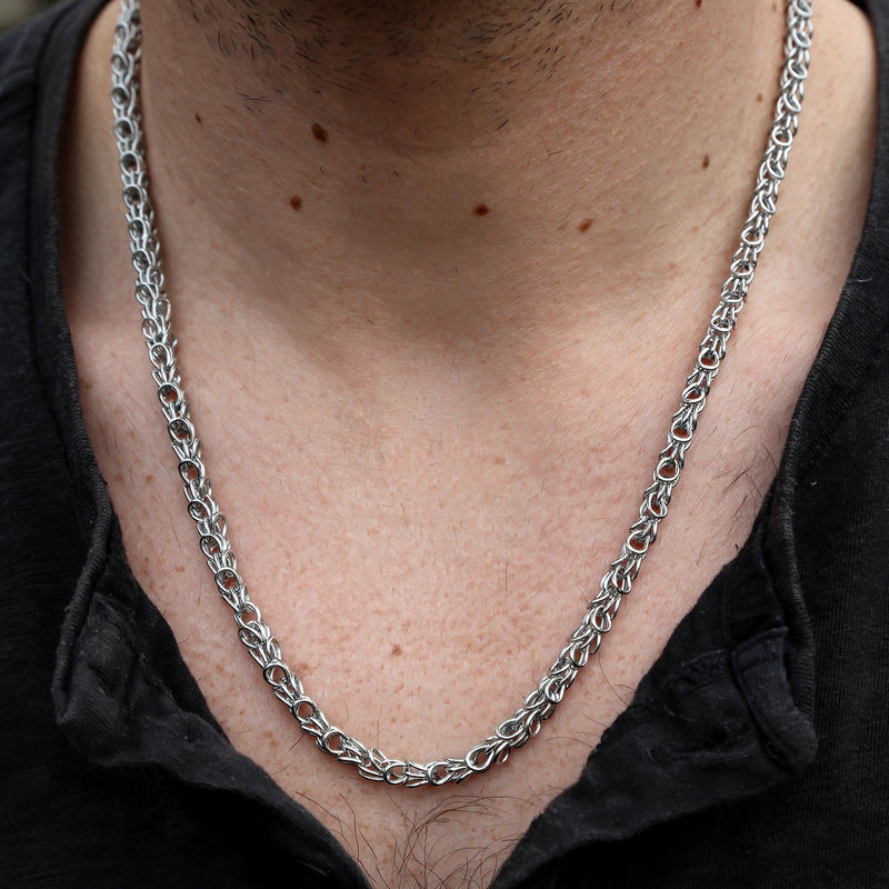 Silver-Tone Stainless Steel Byzantine Weave Chain Necklace