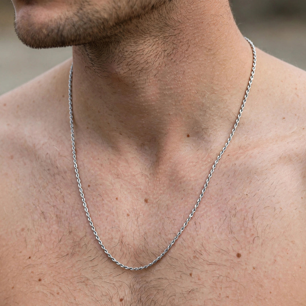 Silver-Tone Stainless Steel Twisted Rope Chain Necklace
