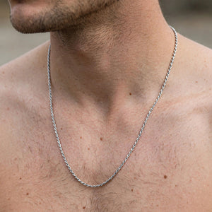 Silver-Tone Stainless Steel Twisted Rope Chain Necklace