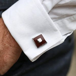 Silver-Tone Cufflinks with Brown Enamel Square